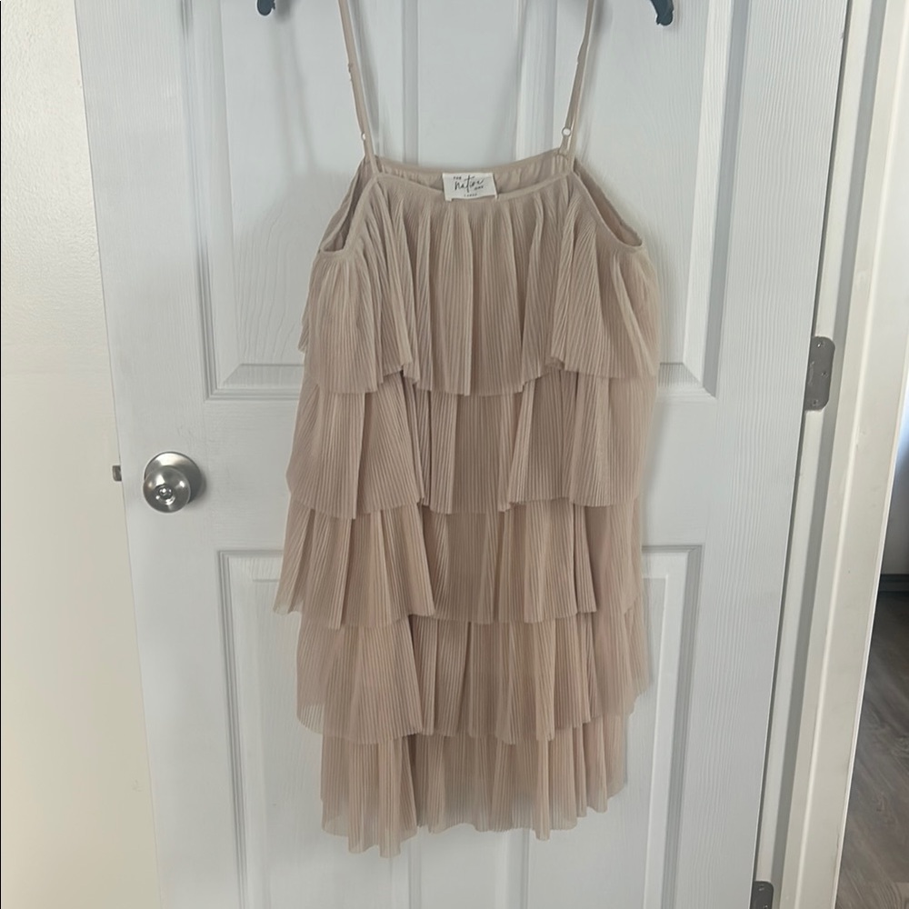 Taupe ruffled tulle mini dress- NWT